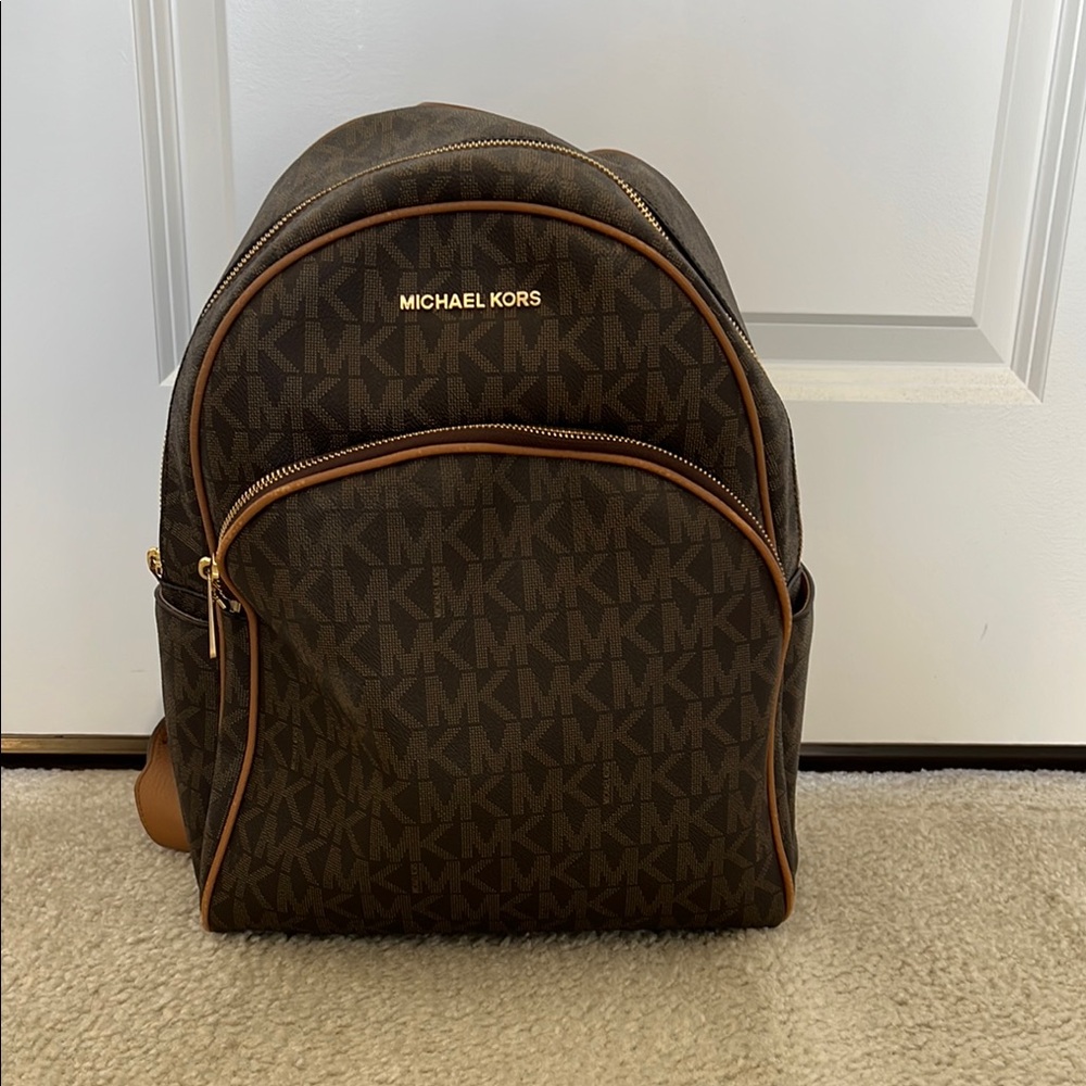 Michael Kors Brown Monogram Backpack with Structured Design